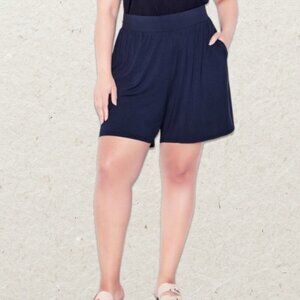 Avenue Alisha Short W 22 Knit Mid-Length Hemline Elasticated Waistband Navy NWT